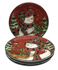 Certified International Christmas Lodge Snowman Salad dessert Plates  set Of 4 