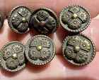 Antique Victorian Brass   Metal Shank Button Lot Of 11 Stylized Floral 3 8 