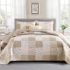  Boho Quilt Set Size  3 Pieces Plaid Floral Bedspread Set Patchwork King Beige