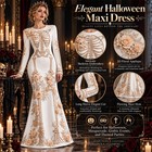 Gothic Skeleton Print Dress For Women  Long Sleeve  Halloween Costume Outfit