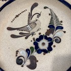 Vintage Tonala Mexican Folk Art Pottery Wall Hanging Plate Bird Flowers Signed