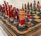 Chess Set Handmade Camelot     King Arthur Vintage Walnut Board - Christmas Gift    