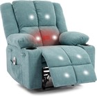Manual Recliner Chair W  Heat   Massage Side Pockets Ergonomic Fabric Chair Sofa
