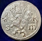 Sweden 1 6   re Sm Copper Karl Xi Baltic Sea Shipwreck Salvaged Three Crowns Rare