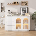 Coffee Bar Cabinet W Glass Doors   3 Drawers 3 Color Led Lights Buffet Sideboard