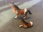 Lot Of 2 Vintage Porcelain Horse Figurine Family  Brown Mane White Spots