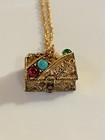 Vintage Avon Treasure Chest Necklace Pill Case 1960s 12 In Trinket Box Pendant