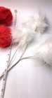 Pier 1 Faux Fur Pom Pom Floral Picks Spray 18  New Red White Lot Of 3