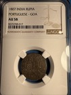 1807 India Rupia Portuguese  Goa Au58 Ngc Rare