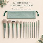 13pcs Makeup Brush Set Professional Face Eye Cosmetic Brushes W  Pouch Green