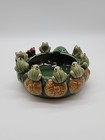 Vintage Green Glazed Majolica Art Pottery Frogs Lilly Flower Bowl Planter Dish