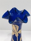 Antique Hand Blown   Hand Painted Cobalt Blue Vase Enamelled Gold Flowers 7   
