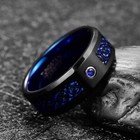 Black Celtic Dragon Tungsten Carbide Wedding Ring Inlaid With Blue Carbon Fib   