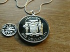 1974 Jamaican Island Dollar 37mm Pendant On A 28   925 Round Silver Snake Chain
