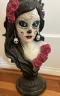 Day Of The Dead Catrina Skull Bust Figurine With Flowers Roses Gothic
