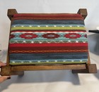 Vintage Stool Ottoman Footstool Wood Fabric Top Barn Style Country Western