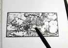Hand Drawn  not A Print  Castle In The Sky Laputa Framed Pen Ink Art Drawing
