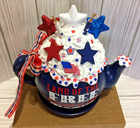 4th Of July Patriotic Land Of The Free Fake Whipped Cream Decorated Teapot Decor