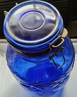 Vintage Deep Colbalt Blue Uncle Ezra s  Gallon Cracker Barrel Cookie Jar  1884