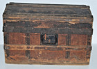 Antique Hump Back Doll Trunk Victorian Saratoga Dome Top 1800s Lithograph