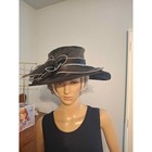 Black Wide Brim Kentucky Derby Church Hat With White Trim