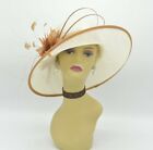 Sf17 ivory gold  kentucky Derby Church Wedding Easter Widebrim Sinamay Dress Hat