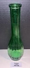 Vintage Green Glass Ribbed Round Bud Vase 9 