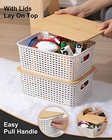  Storage Bins With Bamboo Lids Set Of 6 Lidded Storage Container Plastic White