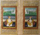 Antique Indo-persian Mughal Style Manuscript Painting Shah Jahan   Mumtaz Mahal