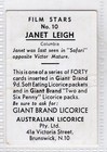 Australian  giant Brand  Licorice 1956  Film Stars Janet Leigh