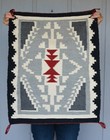 Vintage Navajo Rug - Greys White Red With Black Border - 29  X 24 