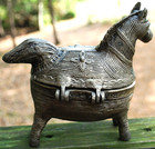 Vtg Dhokra Bronze Horse Trinket Box Handmade India Hinged Tribal Lost Wax Cast