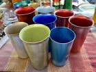 Lot Of 8 Vntg Aluminum Cups Mcm Distressed Anodized Tumblers Various Brands 