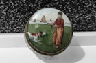 Antique Cut Crystal Glass Pill Snuff Box Hand Painted Porcelain Lid Sea Dog Boy