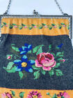 Rare 1920s Vintage Hard Frame Antique Rose Floral Beaded Fringed Bag-pretty 