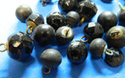 Lot Round Small Brass Shank Antique Victorian Black Glass Buttons