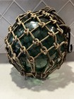 Vintage Japanese Green Glass Roped Fishing Float With Netting