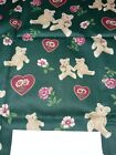 Springs Industries Fabric Dark Green Teddy Bears hearts-100  Cotton-20  X 44 
