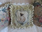 Aubusson Style Victorian Pug W Seashells On Buttercreamyellow Needlepoint Pillow