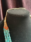 Native American Vintage 7 Strand Turquoise And Coral Accents