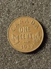 1932 One Cent Coin Canada 1 Cent Small Cent Canadian King George V Coin