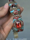 8 2  Ancient China Silver Inlay Turquoise Red Coral Gem Dynasty Jewelry Bracelet