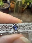 925 Sterling Silver Filigree Bar Brooch Pin Blue Square Stone 3 11g