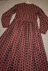 Civil War Victorian Cotton Day Dress Handmade Deep Red W black  leaf  Stripe - L