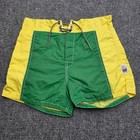 Vtg Birdwell Beach Britches Board Shorts Mens 26 Green Yellow Surf Swim Trunks