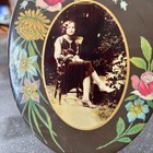 Vintage Antique Victorian Celluloid Oval Easel Back Tin Floral