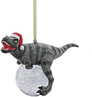 Blitzer T-rex Dinosaur Christmas Ornament 5  Resin Glass Ball Green Glitter