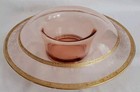 Vtg Pink Depression Glass Frosted Etched Gold Rolled Edge Console Bowl 13 