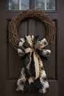 Farmhouse Check Bow  Black Tan Plaid Bow  Rustic Burlap Bow  Bow Only