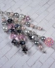 Cluster Chain Purse Charm Keychain Crystal Glass Rhinestone Pink Grey New